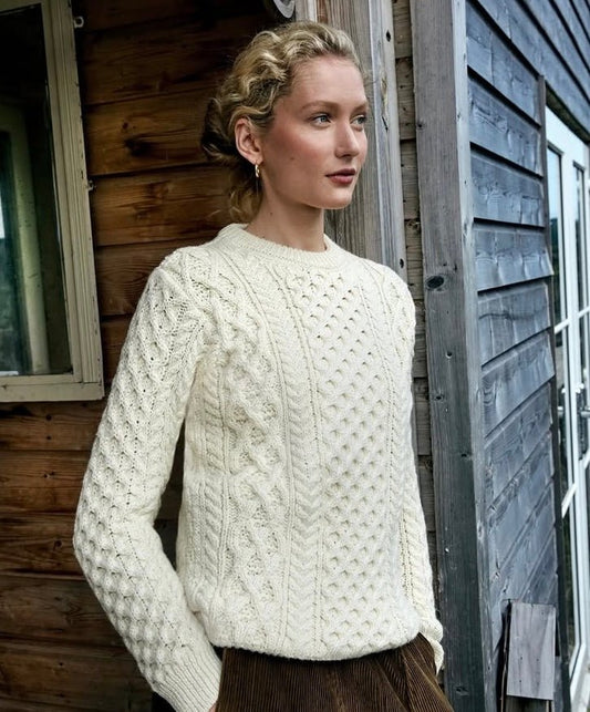 Blasket Honeycomb | Ierse Kabeltrui Ronde Hals - Irelands Eye Knitwear - Truien
