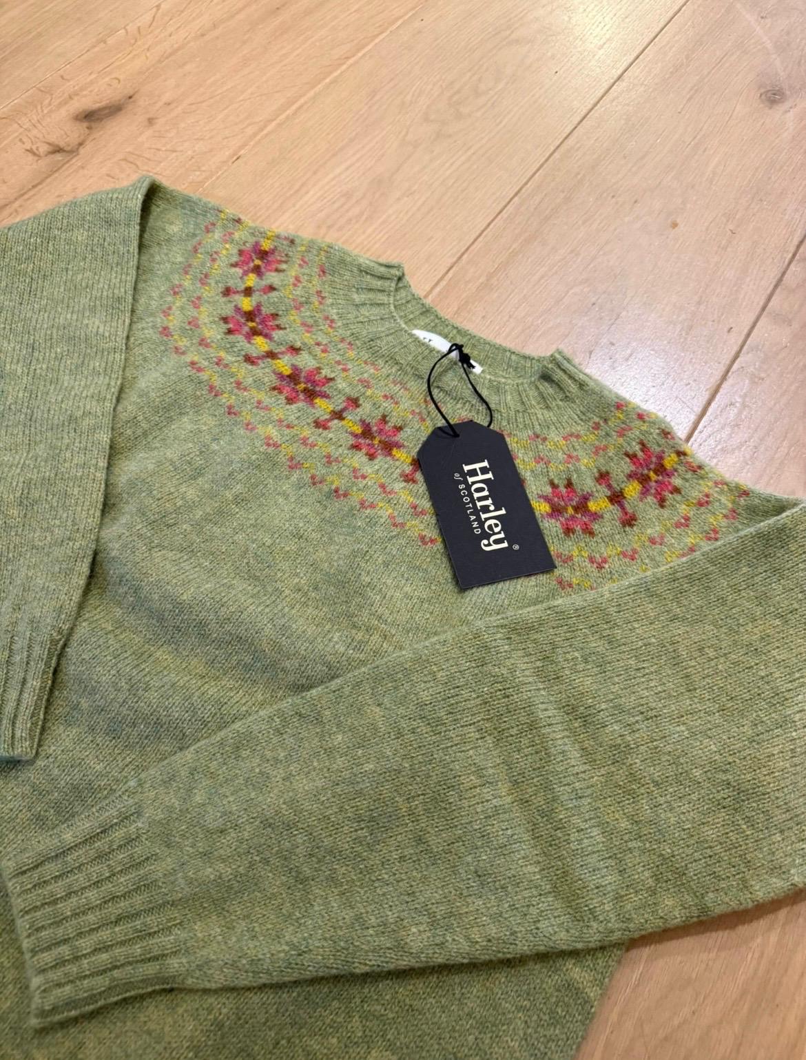 Harley of Scotland Fair Isle Trui Dames | Avocado - Harley of Scotland-Vesten