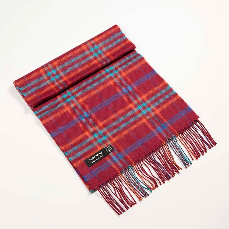 Merino Sjaal | Bordeaux Turqoise Geruit No. 101 - john hanly - Accessoires