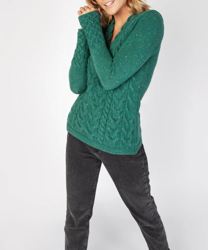 Irish Wool V Neck Sweater | Ocean Mist 