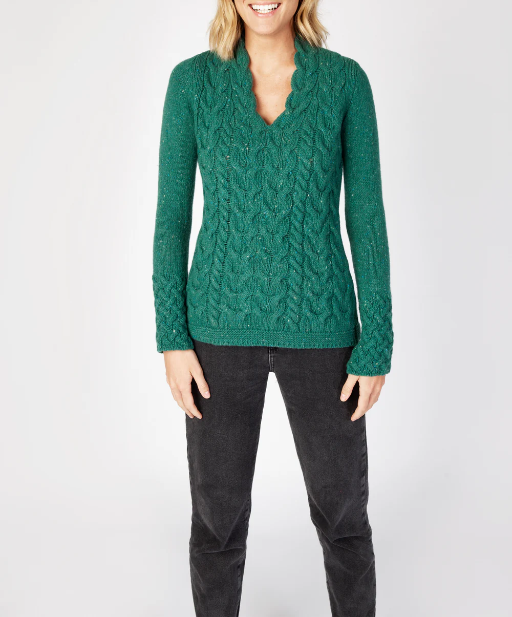 Irish Wool V Neck Sweater | Ocean Mist 