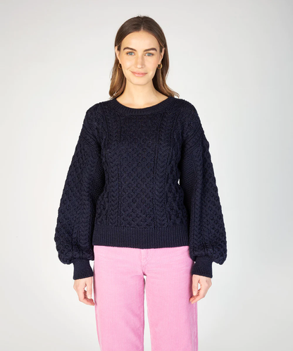 Irish Wool Cropped Sweater | Dark Blue 