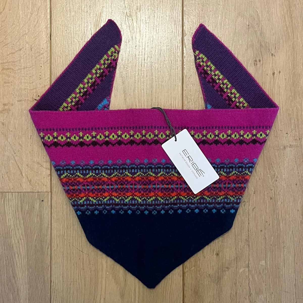 Eribé Wollen Driehoek Sjaal Dames | Navy & Pink - Eribé Knitwear-Accessoires