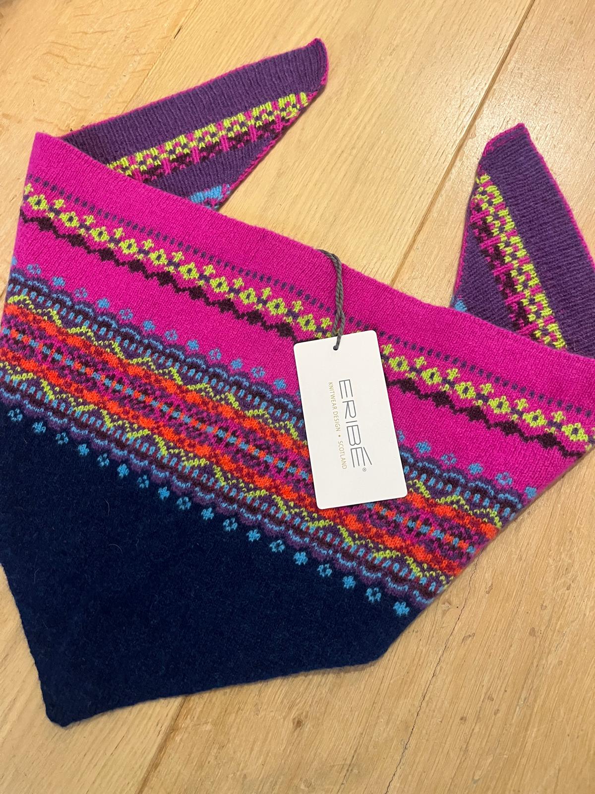 Eribé Wollen Driehoek Sjaal Dames | Navy & Pink - Eribé Knitwear-Accessoires