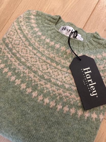 Fair Isle Trui Dames | Harley Of Scotland | Salie Groen - Harley of Scotland - Vesten
