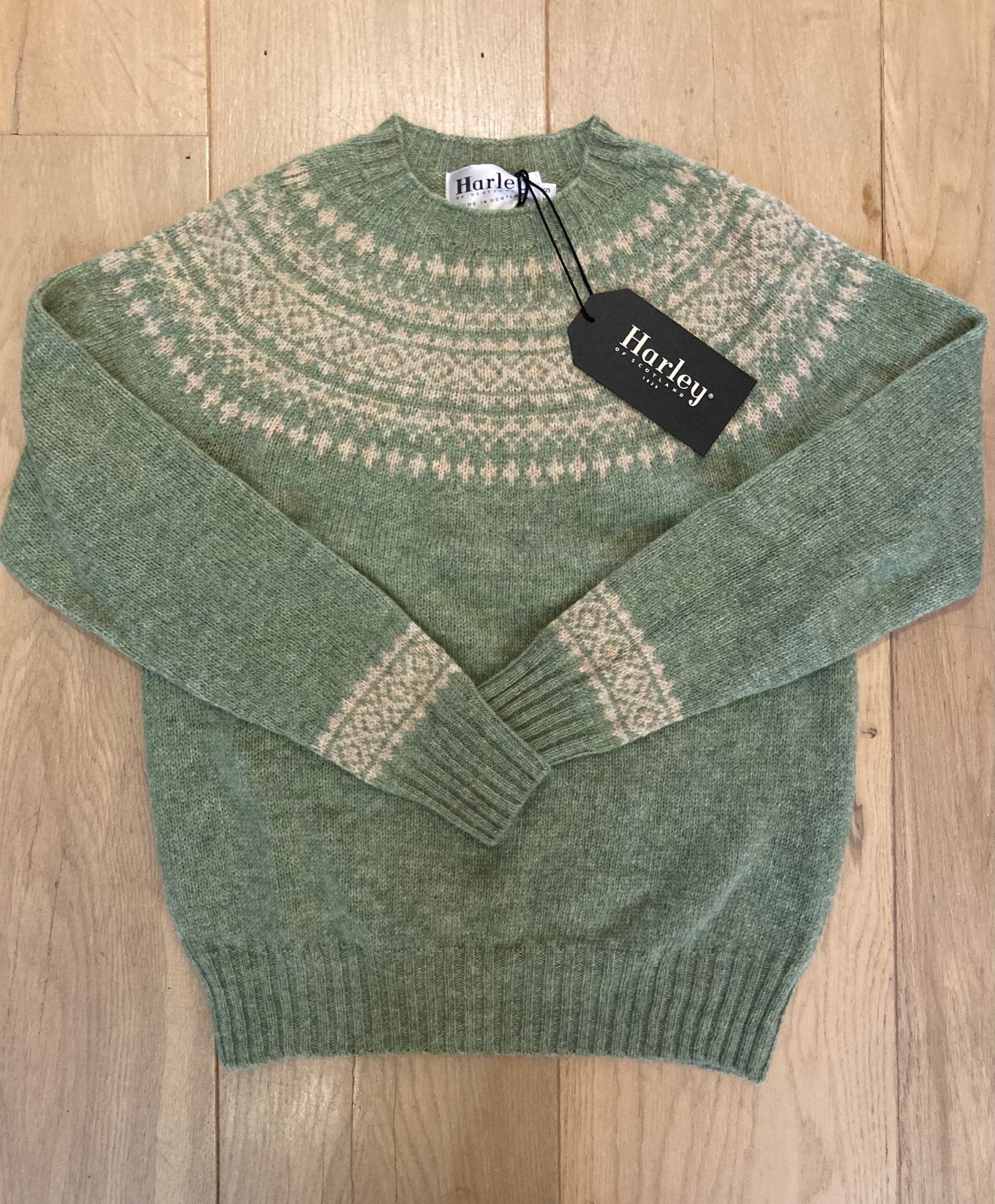 Fair Isle Trui Dames | Harley Of Scotland | Salie Groen - Harley of Scotland - Vesten