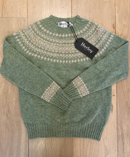 Fair Isle Trui Dames | Harley Of Scotland | Salie Groen - Harley of Scotland - Vesten