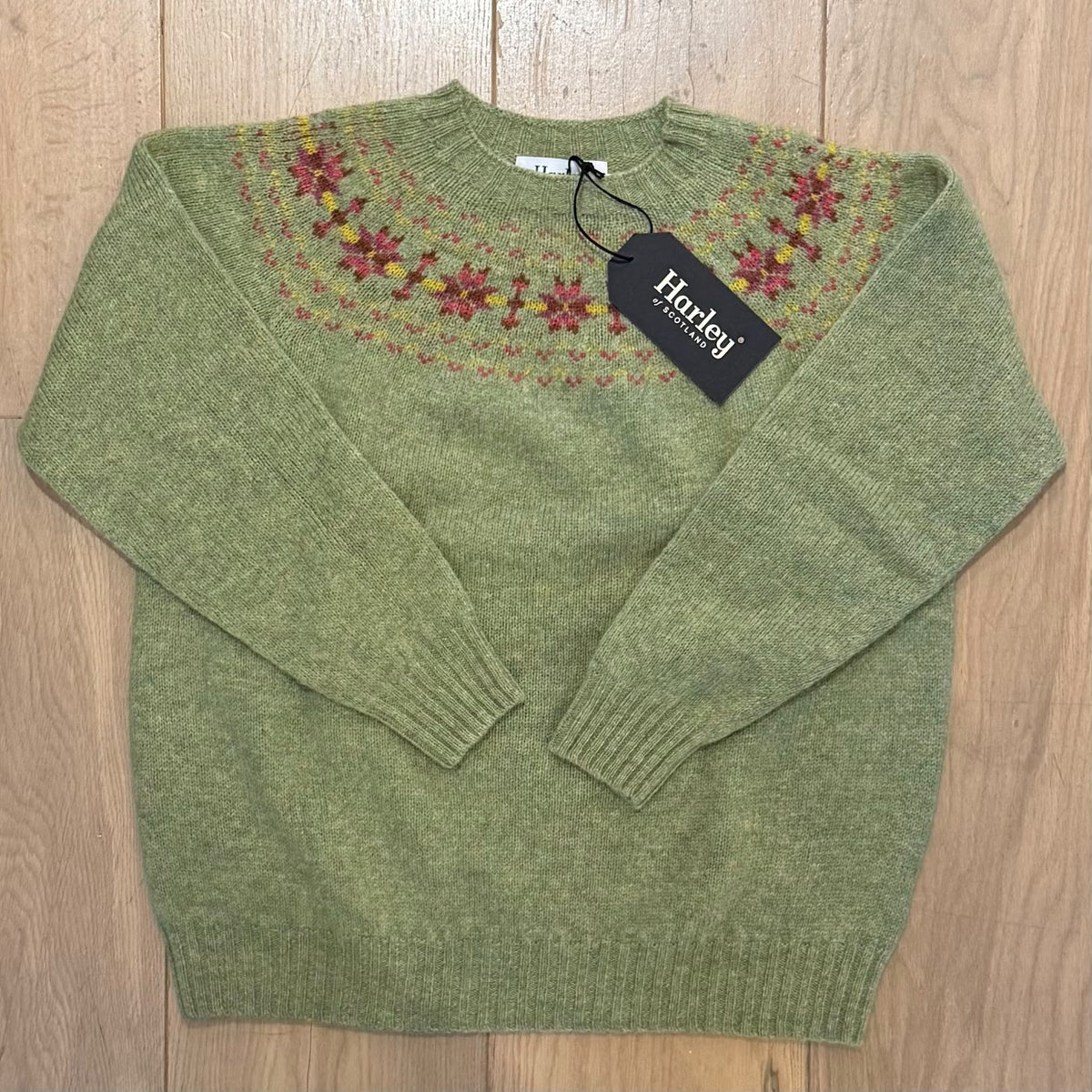 Harley of Scotland Fair Isle Trui Dames | Avocado - Harley of Scotland-Vesten