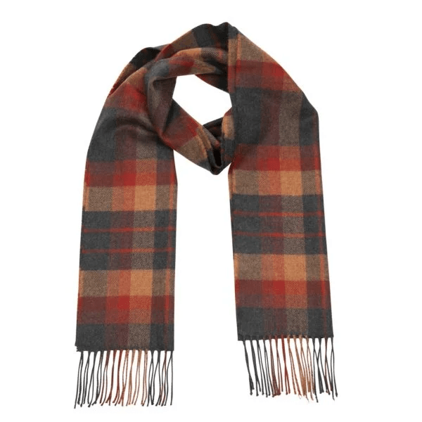 Merino Sjaal | Antraciet Roest Rood Geblokt No. 190 - john hanly - Accessoires