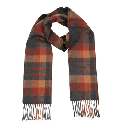 Merino Sjaal | Antraciet Roest Rood Geblokt No. 190 - john hanly - Accessoires