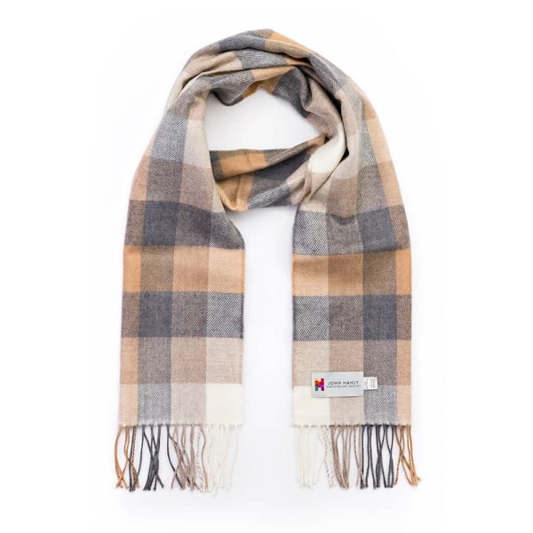 Merino Sjaal | Blauw Beige Geblokt No. 804 - john hanly - Accessoires