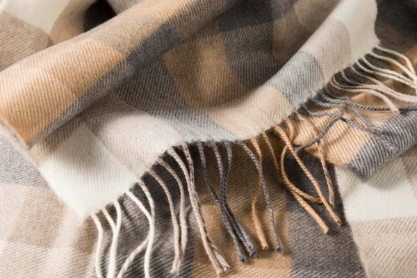 Merino Sjaal | Blauw Beige Geblokt No. 804 - john hanly - Accessoires