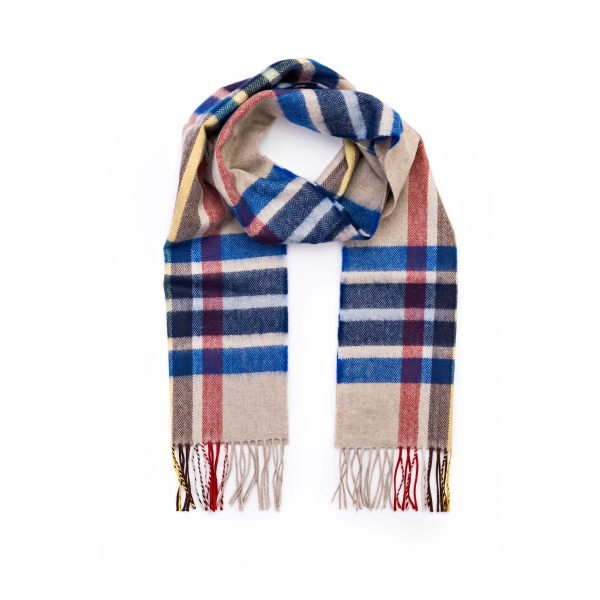 Merino Sjaal | Blauw Beige Geruit No. 806 - john hanly - Accessoires