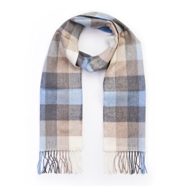 Merino Sjaal | Blauw Grijs Geblokt No. 807 - john hanly - Accessoires