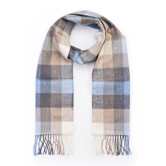 Merino Sjaal | Blauw Grijs Geblokt No. 807 - john hanly - Accessoires