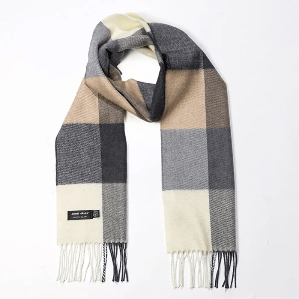 Merino Sjaal | Grijs Beige Geblokt No. 162 - john hanly - Accessoires