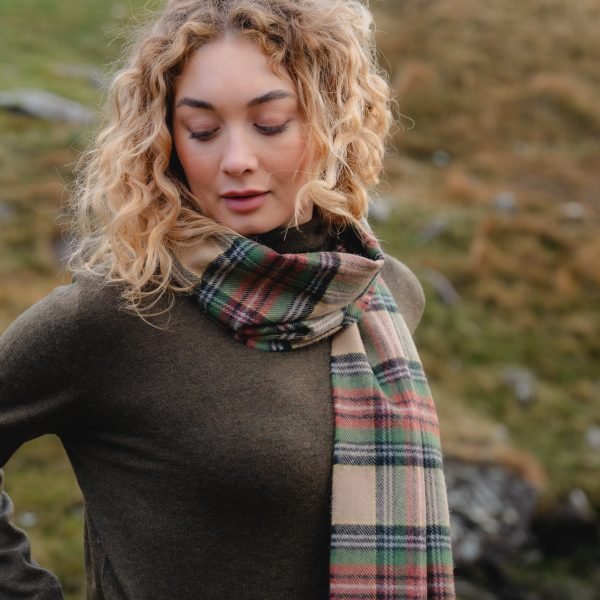 Merino Sjaal | Groen Bruin Camel Geruit No. 800 - john hanly - Accessoires