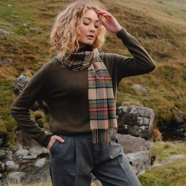 Merino Sjaal | Groen Bruin Camel Geruit No. 800 - john hanly - Accessoires