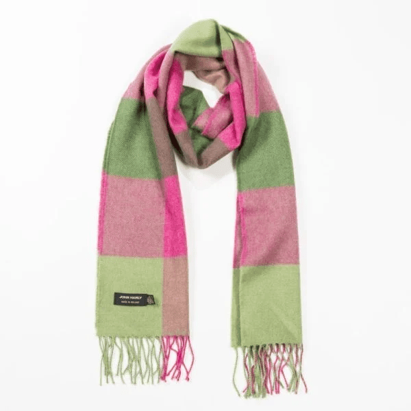 Merino Sjaal | Groen Roze Geblokt 153 - john hanly - Accessoires