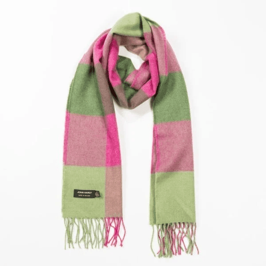 Merino Sjaal | Groen Roze Geblokt 153 - john hanly - Accessoires
