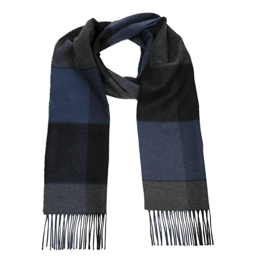 Merino Sjaal | Navy Geblokt No. 159 - john hanly - Accessoires