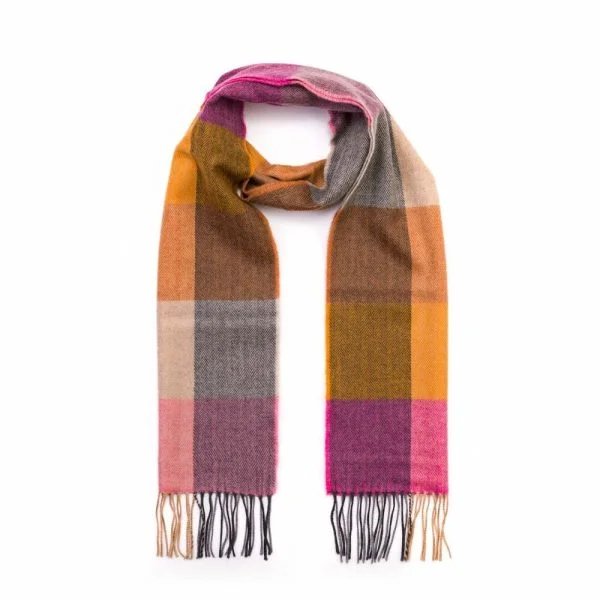 Merino Sjaal | Oranje Roze Geruit - john hanly - Accessoires