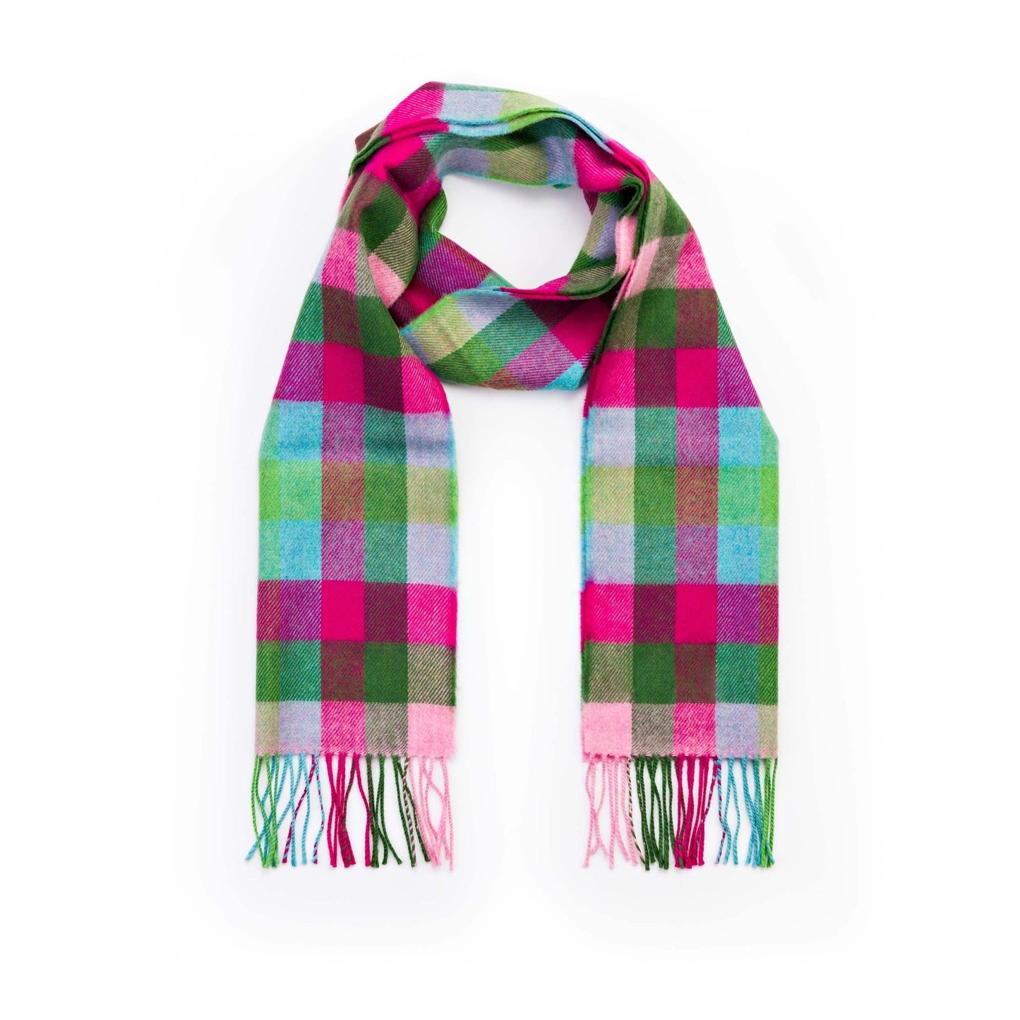 Merino Sjaal | Rasberry Green Geblokt No. 805 - john hanly - Accessoires