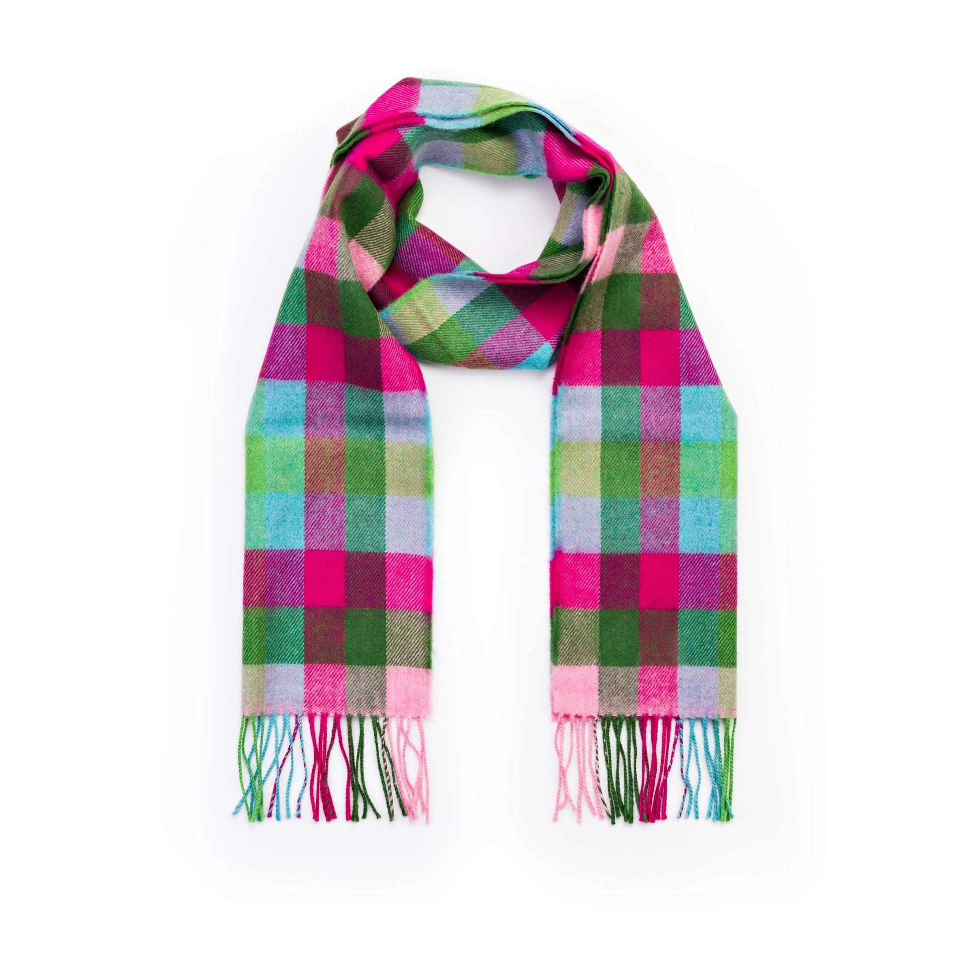 Merino Sjaal | Rasberry Green Geblokt No. 805 - john hanly - Accessoires