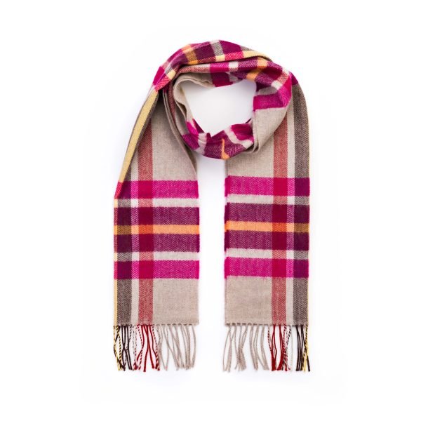 Merino Sjaal | Roze Beige Geruit No. 808 - john hanly - Accessoires