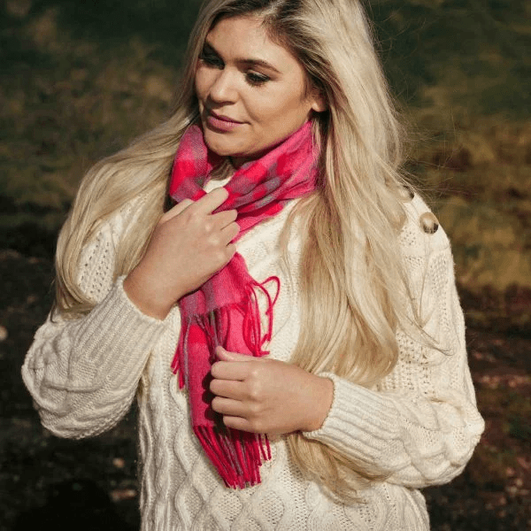 Merino Sjaal | Roze Geruit - john hanly - Accessoires