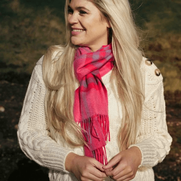 Merino Sjaal | Roze Paars Geblokt No. 177 - john hanly - Accessoires