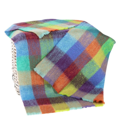 Wollen Mohair Plaid | Blauw Oranje Geblokt - John Hanly-Plaid