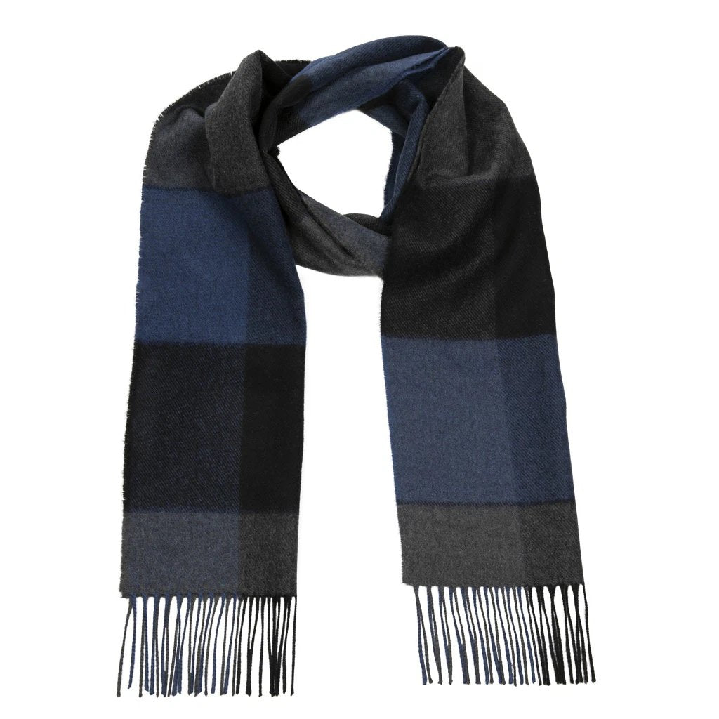 Merino Sjaal | Blauw/Grijs - john hanly-Accessoires