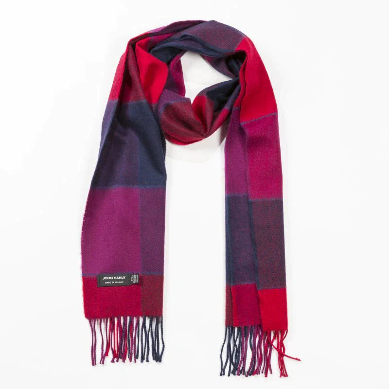 Merino Sjaal | Paars/Rood/Blauw Geruit - john hanly-Accessoires